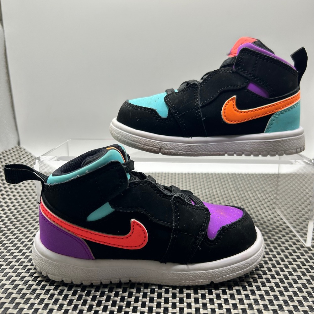 Jordan 1 Mid Alt TD Aurora Green Bright Violet Toddler Shoes 6C AR6352-083